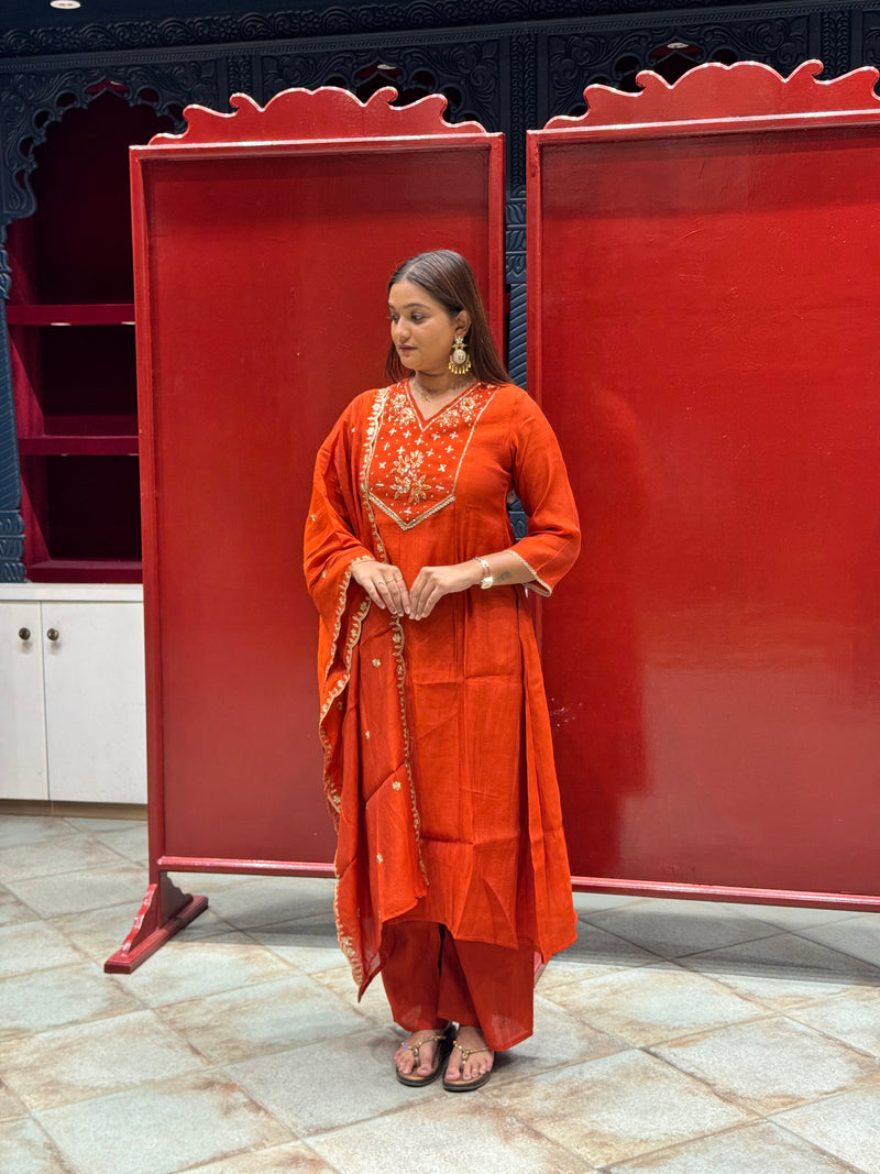 Rust Orange Kurti Set