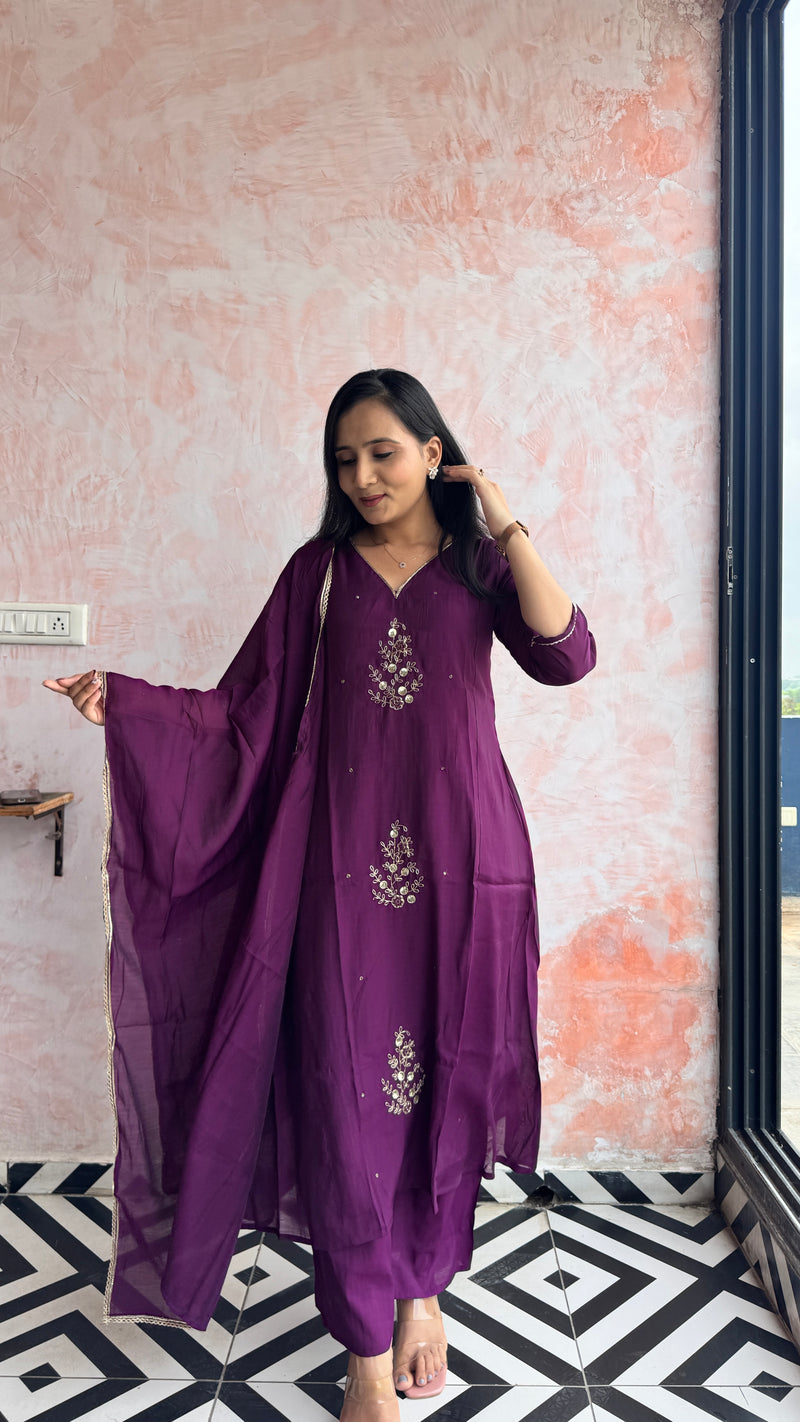 Deep Purple Kurti Set