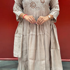 Beige Floral Kurti Set