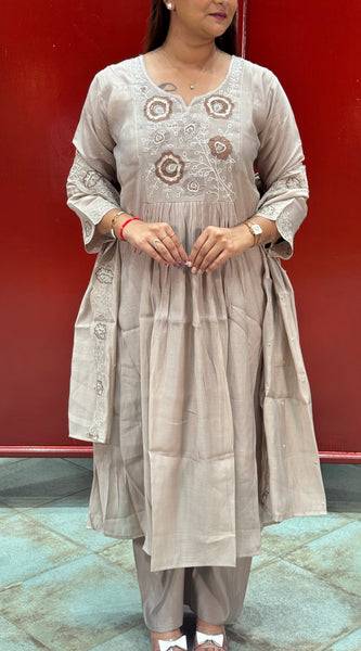 Beige Floral Kurti Set