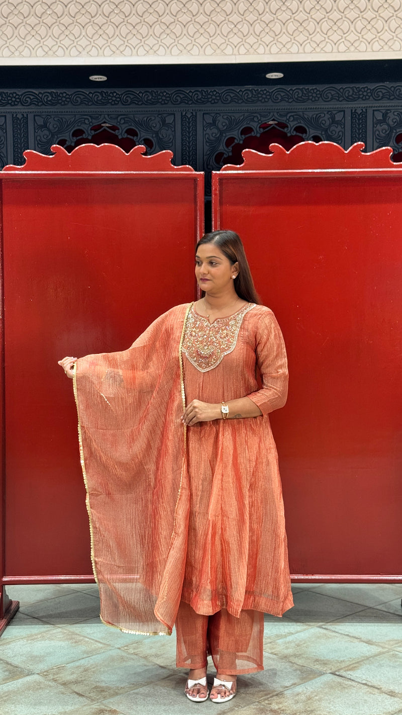 Rust Peach Kurti Set