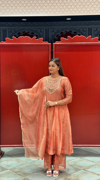 Rust Peach Kurti Set