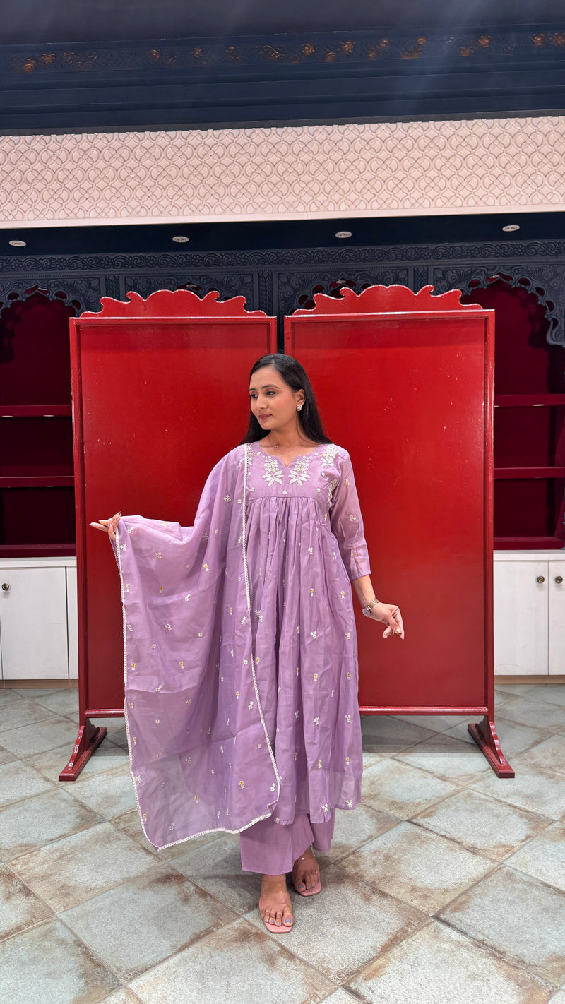 Lavender Floral Kurti Set