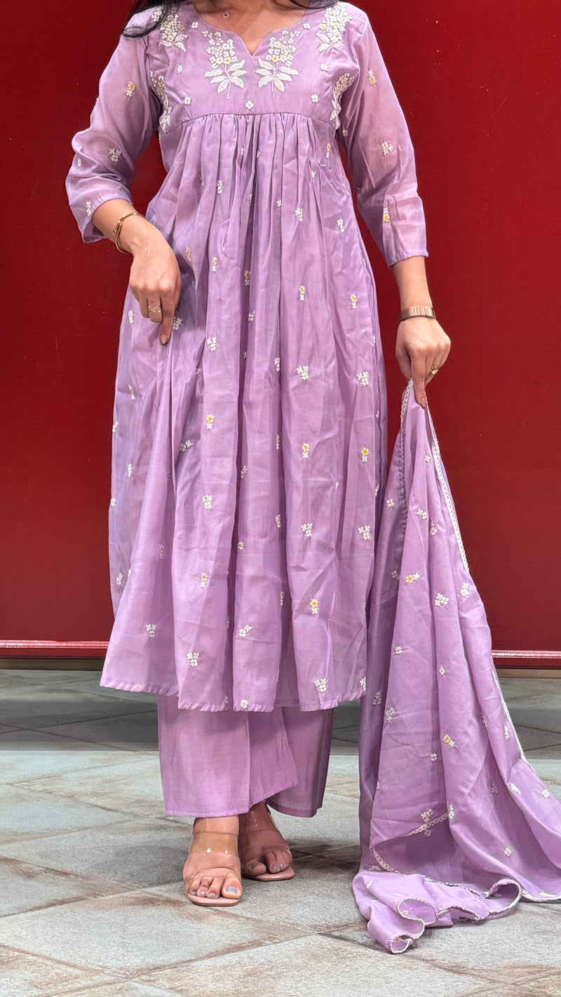 Lavender Floral Kurti Set