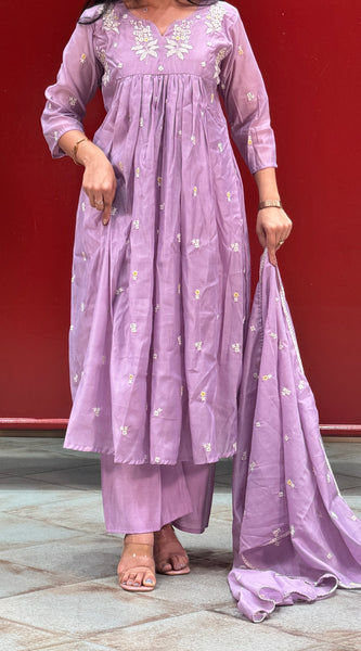 Lavender Floral Kurti Set