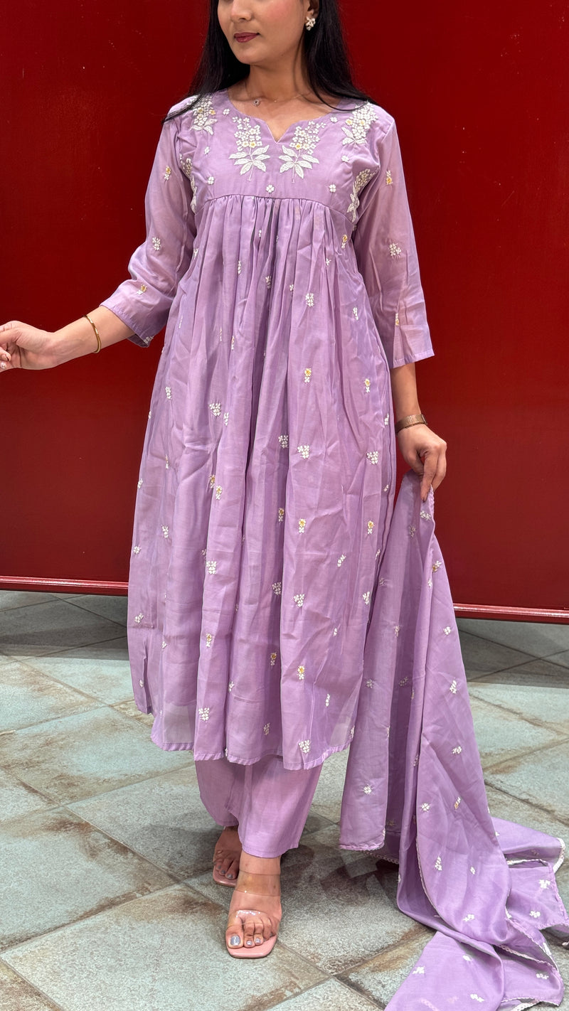 Lavender Floral Kurti Set