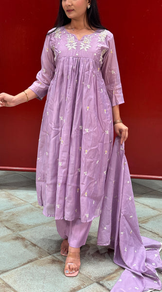 Lavender Floral Kurti Set