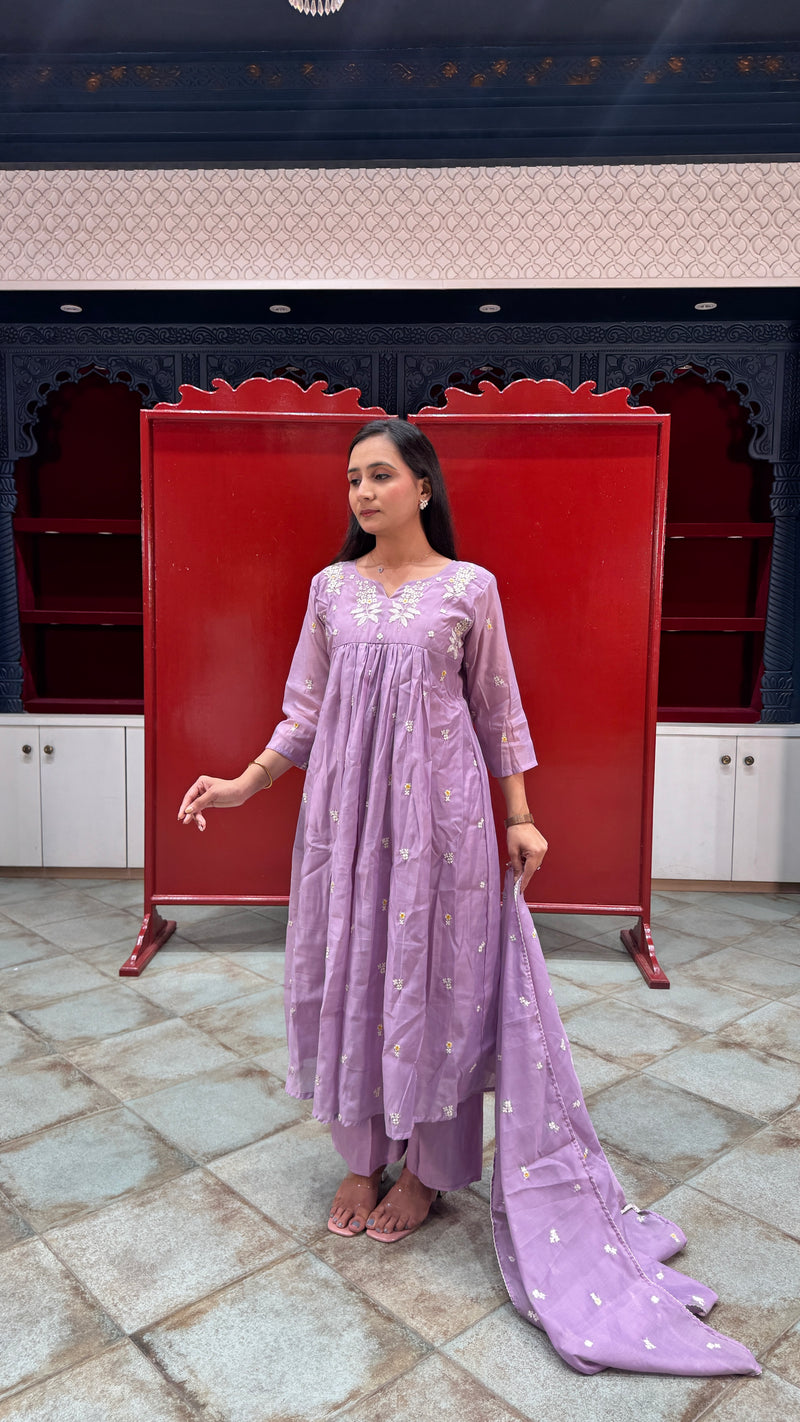 Lavender Floral Kurti Set