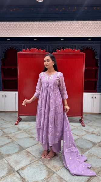 Lavender Floral Kurti Set