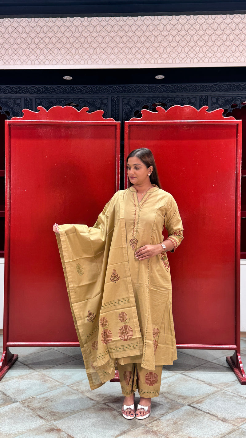 Beige Block Kurti Set
