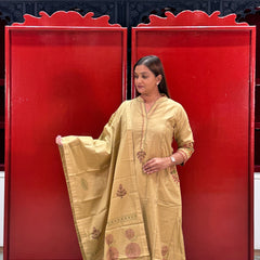 Beige Block Kurti Set