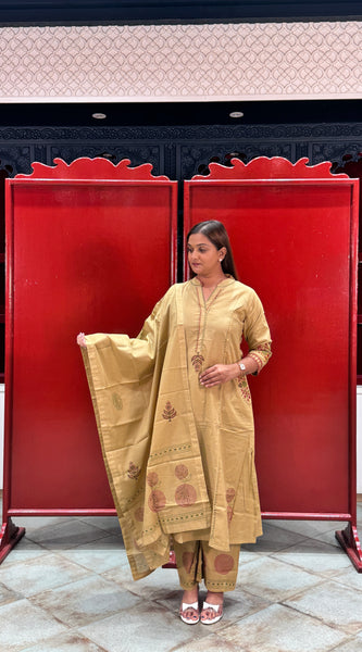Beige Block Kurti Set