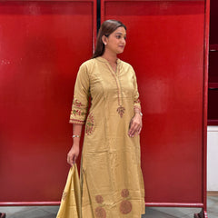 Beige Block Kurti Set
