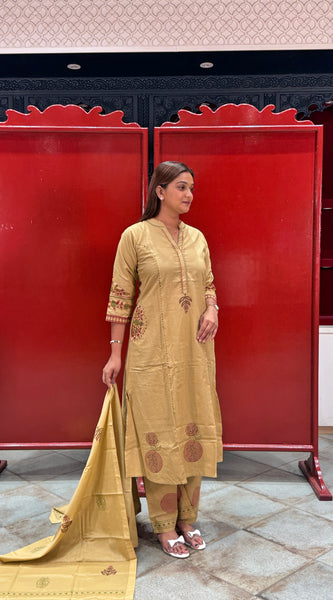 Beige Block Kurti Set