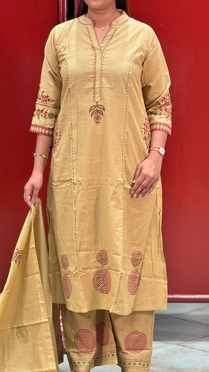 Beige Block Kurti Set