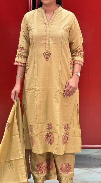 Beige Block Kurti Set
