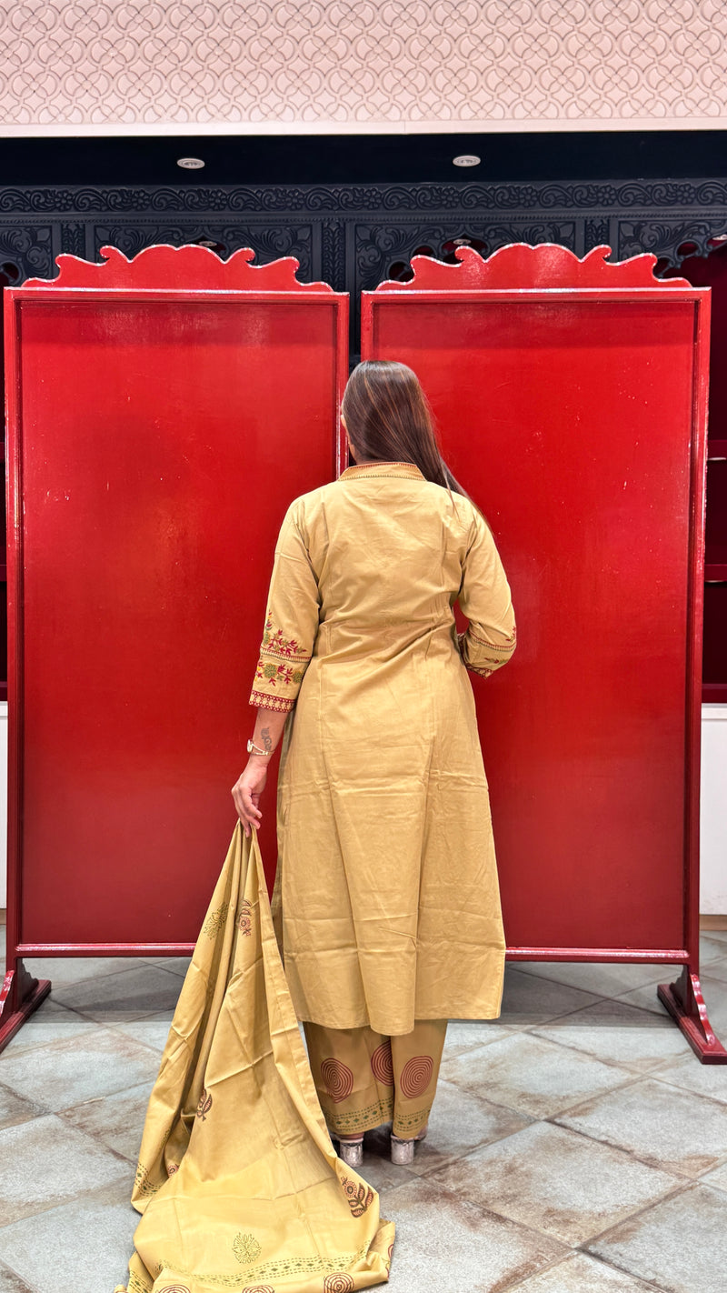 Beige Block Kurti Set