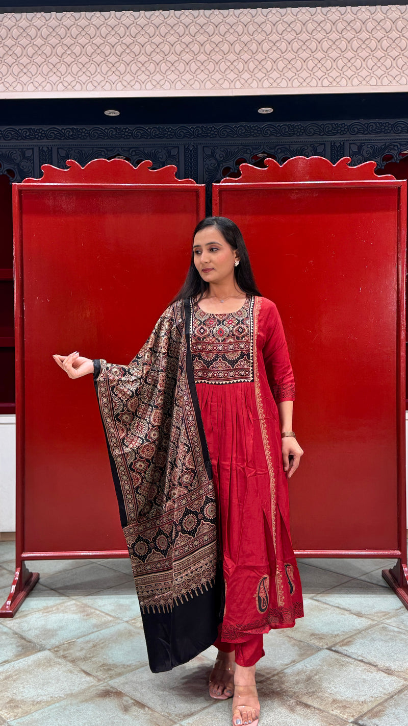 Crimson Red Kurti Set