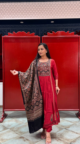 Crimson Red Kurti Set