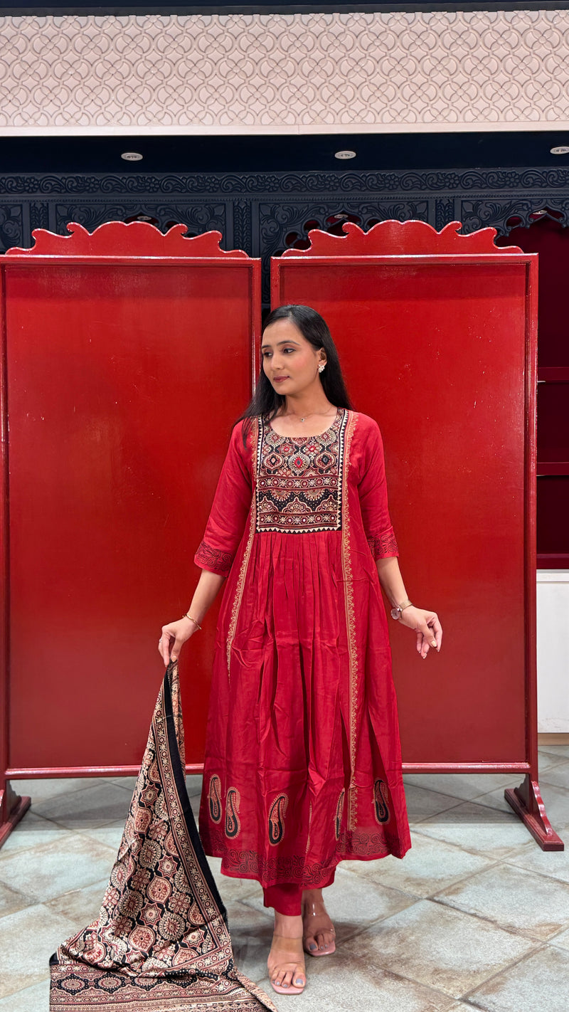 Crimson Red Kurti Set
