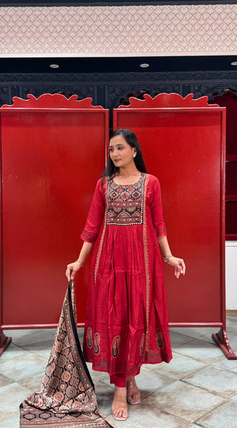 Crimson Red Kurti Set