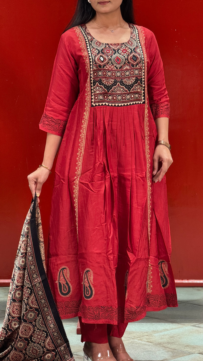 Crimson Red Kurti Set