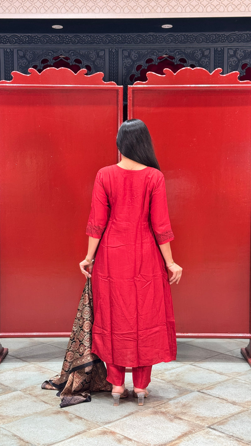 Crimson Red Kurti Set