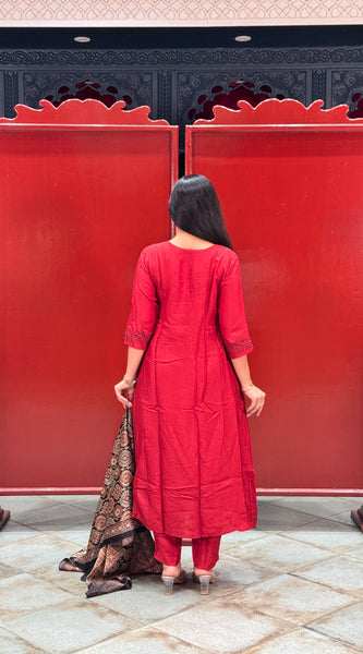 Crimson Red Kurti Set