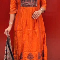Rust Orange Kurti Set