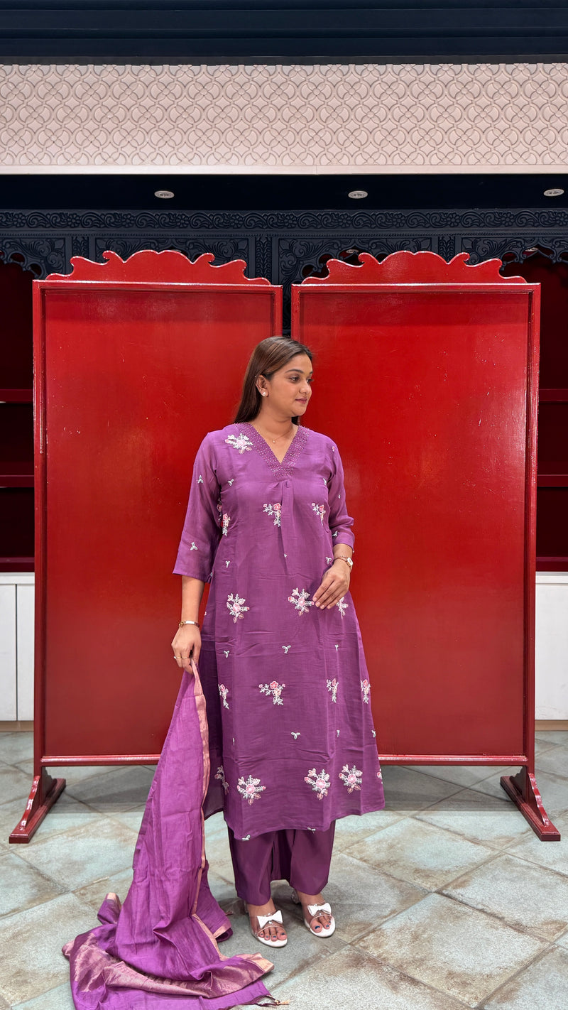 Purple Floral Kurti Set