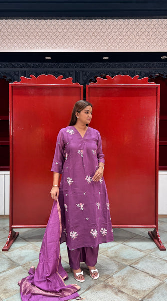 Purple Floral Kurti Set