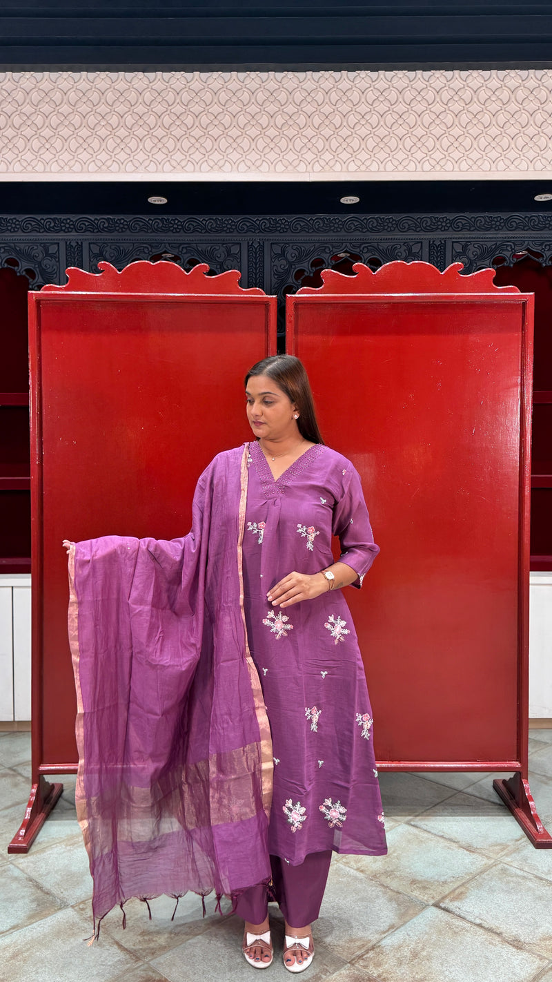 Purple Floral Kurti Set