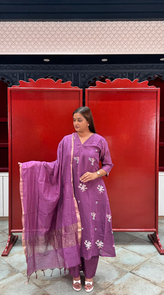 Purple Floral Kurti Set