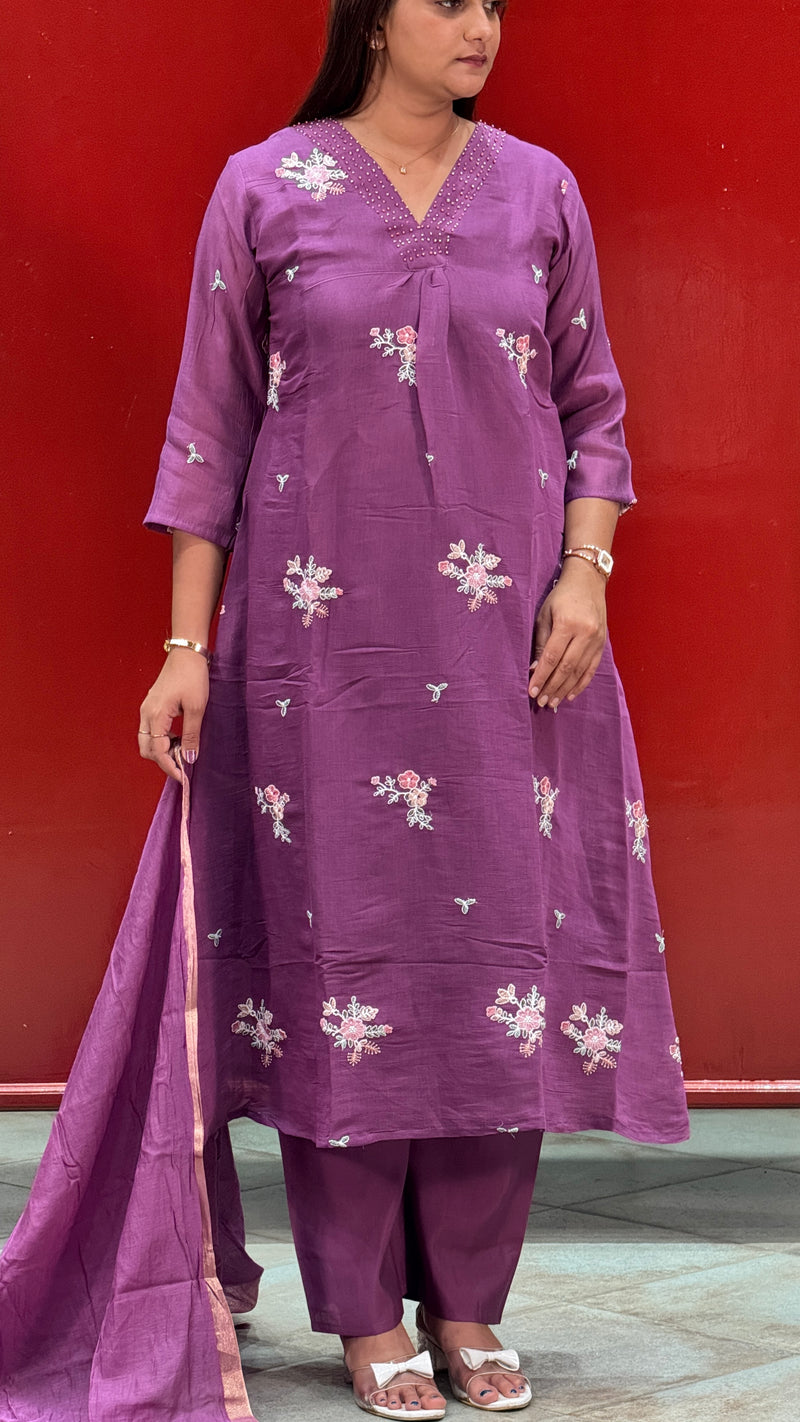 Purple Floral Kurti Set