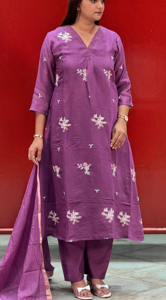 Purple Floral Kurti Set