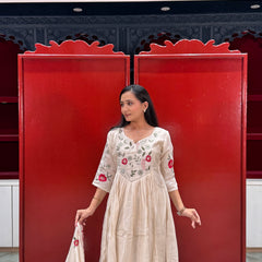 Beige Cream Floral Kurti Set