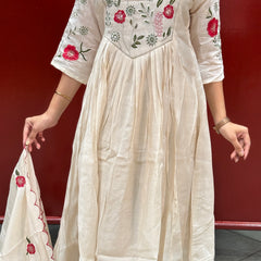 Beige Cream Floral Kurti Set