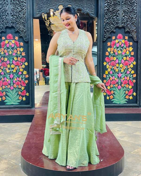 Mint Green Indo-Western Sharara Set